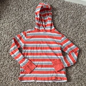 Crewcuts Orange, White & Navy Striped Jersey Hooded Tee